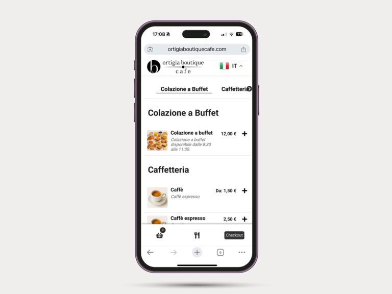 Web app per caffetteria Ortigia Boutique Cafe